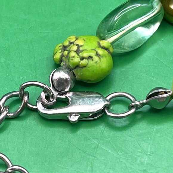 Green Beaded Necklace Chunky Pendant Boho Adjustable Spring Summer Statement - Picture 12 of 12